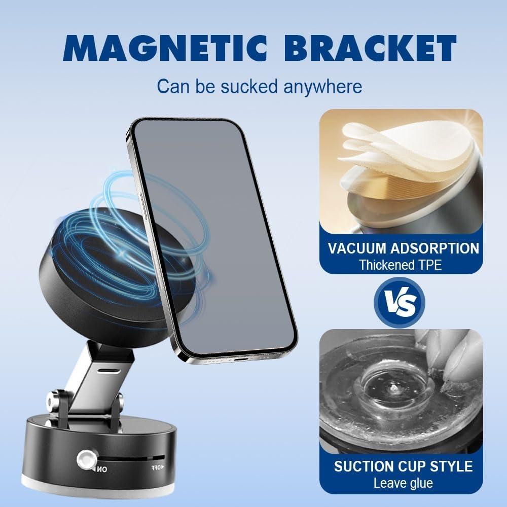 Magnetic Car Mobile Holder – Strong Grip Vacuum Suction Phone Mount (Black)