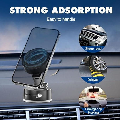 Magnetic Car Mobile Holder – Strong Grip Vacuum Suction Phone Mount (Black)